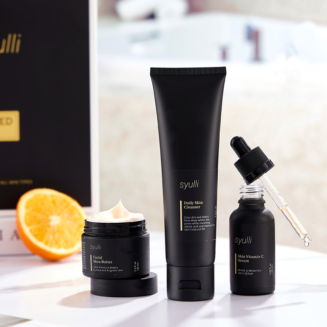 Private Label natürliche organische Anti-Aging-Produkte VC Gesichtspflegecreme Serumreiniger 3-teiliges Herren-Hautpflegeset